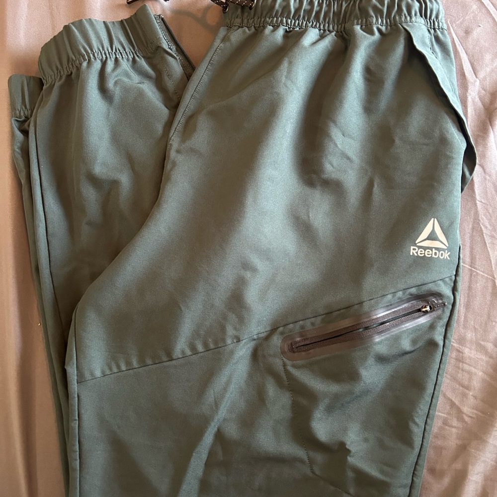 Reebok Dark Green Athletic Joggers with Elastic Waistband